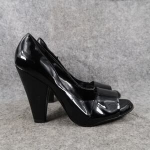 BCBG Paris Shoes Womens 6 Pumps Patent Leather Black Open Toe Slip On Classic